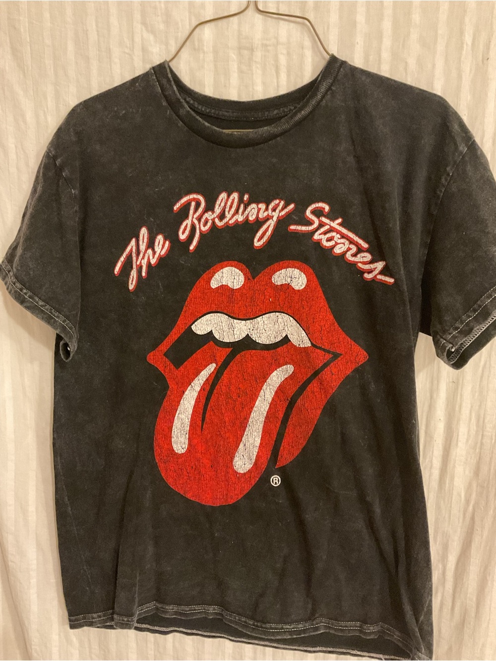 The Rolling Stones Black Graphic Tee Acid Washed with Red Tongue Logo Sz. M. Jr.